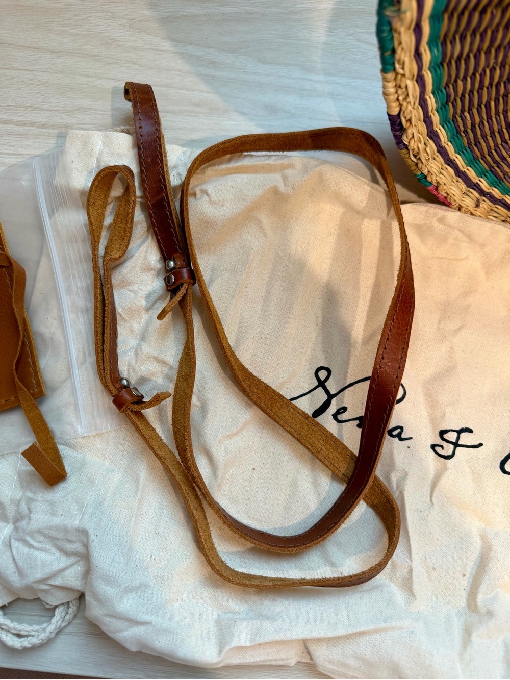 Nena & Co. Woven Half-Moon Bag in Natural, Green & Pink - Picture 4 of 4